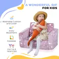 AIYAPLAY 2 in 1 Kids Folding Bed Armchair with Glow in The Dark Cosmic Design, Washable Cushion and Cover, Pink - 6