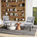 HOMCOM Tub Chair, Armless Single Sofa, Modern Button Tufted Armchair, Upholstered Linen Fabric Longue Accent Chair for Living Room, Bedroom, Set of 2, Grey - 1