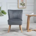 HOMCOM Velvet Accent Chair Occasional Tub Seat Padding Curved Back with Wood Frame Legs Home Furniture Set of 2 Grey - 6