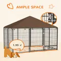 PawHut Outdoor Dog Kennel Puppy Play Pen with Canopy Garden Playpen Fence Crate Enclosure Cage Rotating Bowl 211 x 141 x 151 cm - 7