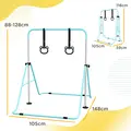 HOMCOM Adjustable Height, Foldable Kids Gymnastics Bar w/ Non-slip Rubber Floor Rings, for 3+ Years, Green - 2