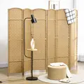 HOMCOM 6 Panel Folding Room Divider, Freestanding Privacy Screen for Living Room, Bedroom and Office, 240 x 170cm, Natural - 1
