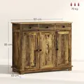 HOMCOM Sideboard with Rubberwood Top and Adjustable Shelves for Dining Room, Kitchen - Rustic Brown - 2