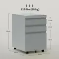 Vinsetto 3 Drawer Filling Cabinet, Mobile Metal File Cabinet with Anti-tilt Design for Letter, A4, Legal Size, Grey - 2