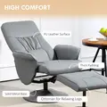 HOMCOM Swivel Recliner Chair with Footstool, PU Leather Armchair and Ottoman with High Back and Round Base for Living Room, Light Grey - 5