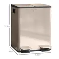 HOMCOM 40L Dual Compartment Stainless Steel Bin, with Deodoriser Holders - Gold Tone - 2