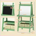 AIYAPLAY 3 in 1 Kids Easel Double-Sided Magnetic Whiteboard and Chalkboard with Paper Roll, Storage Baskets - Green - 3