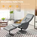 HOMCOM Swivel Recliner Chair with Footstool, PU Leather Armchair and Ottoman with High Back and Round Base for Living Room, Light Grey - 3