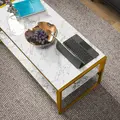 HOMCOM Coffee Table, Two-Tier Faux Marble Effect Centre Table with Metal Frame and Storage Shelf for Living Room, 106 x 50 x 45cm, White - 7