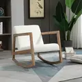 HOMCOM Rocking Chair, Upholstered Sofa Armchair with Cushion and Wood Base for Living Room and Bedroom, Cream White - 1