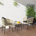 Outsunny Three-Piece Cut-Out Rattan Chair and Table Set - Brown/Black - 8