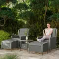 Outsunny Five-Piece Reclining Rattan Chair Set - Charcoal Grey - 8