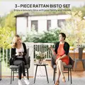 Outsunny 3-Piece Rattan Bistro Set, Garden Table and Chairs with 4 Cushions, Patio Rattan Conversation Furniture Set for Balcony, Porch, Terrace, Grey - 3