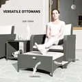 Outsunny Five Piece Rattan Garden Furniture Set with 2-Tier Coffee Table and Ottomans  - Cream White - 4