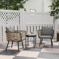 Outsunny 3 Pieces Rattan Bistro Set with Washable Seat and Back Cushions, Glass Top Coffee Table, for Outdoor, Patio, Black - 1