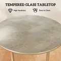 Outsunny Round Coffee Table, Modern End Side Table with Faux Marble Tempered Glass Top, Steel Frame for Living Room, Bedroom, Office, Beige - 4
