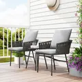 Outsunny 3-Piece Rattan Bistro Set, Garden Table and Chairs with 4 Cushions, Patio Rattan Conversation Furniture Set for Balcony, Porch, Terrace, Grey - 6