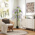 HOMCOM 180cm Ficus Artificial Tree, Fake Wisteria Tree in Nursery Pot, Indoor Greenery Tall Faux Floor Plant for Living Room Office Decor, Purple - 7