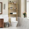 HOMCOM Bamboo Over Toilet Storage Unit with 3 Slatted Shelves, 3-Tier Freestanding Bathroom Shelf, Bathroom Space Saver, Natural Wood Finish - 1