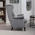 HOMCOM Modern Accent Chair, Upholstered Wingback Armchair with High Backrest and Pillow, Velvet-Feel Fabric Reading Chair with Solid Wood Legs for Living Room, Bedroom, Home Office, Dark Grey - 6