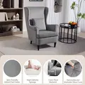 HOMCOM Modern Accent Chair, Upholstered Wingback Armchair with High Backrest and Pillow, Velvet-Feel Fabric Reading Chair with Solid Wood Legs for Living Room, Bedroom, Home Office, Dark Grey - 3