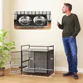 PawHut Dog Crate Furniture with Rotating Bowl Holder, 2 Bowls, 2 Doors, for Medium Dogs, 80 x 56 x 76.5 cm, Grey - 2