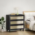 HOMCOM Rattan Bedroom Chest of Drawers, 3 Drawers Storage Unit, Boho Dresser for Living Room, Hallway, Black - 6