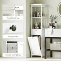 HOMCOM Tall Bathroom Cabinet, with Laundry Basket - White - 6