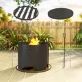 Outsunny Outdoor Round Fire Pit with Lid and Fire Poker - Black - 2