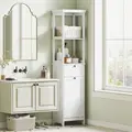 HOMCOM Tall Bathroom Cabinet, with Laundry Basket - White - 1