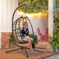 Outsunny Rattan Hanging Egg Chair, Foldable Wicker Hammock Swing Chair with Cushion, Stand, Adjustable Height, Head Pillow, Steel Frame for Garden Patio Indoor Outdoor, Light Grey - 7
