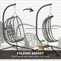 Outsunny Rattan Hanging Egg Chair, Foldable Wicker Hammock Swing Chair with Cushion, Stand, Adjustable Height, Head Pillow, Steel Frame for Garden Patio Indoor Outdoor, Light Grey - 5