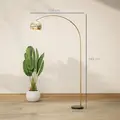 HOMCOM 167cm Arc Floor Lamp for Living Room, Modern Adjustable Standing Lamp with Foot Switch, Faux Black Marble Base and Bell Shade for Home Offices, Bedrooms, Gold Tone - 2