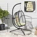 Outsunny Rattan Hanging Egg Chair, Foldable Wicker Hammock Swing Chair with Cushion, Stand, Adjustable Height, Head Pillow, Steel Frame for Garden Patio Indoor Outdoor, Cream White - 2