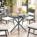 Outsunny Garden Table, 85cm Round Outdoor Dining Table with Steel Frame, Wood Effect Top, for Balcony, Deck, Dark Grey - 6