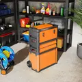 HOMCOM 3-in-1 Stackable Rolling Tool Box - Orange - 8