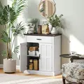 HOMCOM Farmhouse Sideboard with 3 cm Thick Top 2 Barn Doors - White - 1