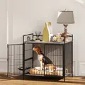 PawHut Dog Crate Furniture with Rotating Bowl Holder, 2 Bowls, 2 Doors, for Medium Dogs, 80 x 56 x 76.5 cm, Grey - 7