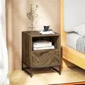 HOMCOM Bedside Table with Drawer and Shelf, Side End Table with Steel Legs for Living Room, Bedroom, Brown Wood Effect - 1