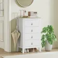HOMCOM Bedroom Chest of Drawers, Modern 4 Drawer Dresser Cabinet with PU Leather Handles and Metal Runners for Living Room, Hallway, Entryway, 60 x 40 x 98 cm, White - 8