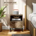 HOMCOM Bedside Table with Drawer and Shelf, Side End Table with Steel Legs for Living Room, Bedroom, Brown Wood Effect - 3