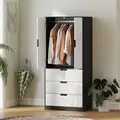 HOMCOM 2 Door Wardrobe, Modern Wardrobe with 3 Drawers and Hanging Rod for Bedroom, High Gloss White - 6