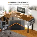 HOMCOM L-Shaped Computer Gaming Desk with Fabric Bag, Hooks and Cable Management, 145 x 81 x 76cm - Black - 3