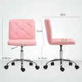 HOMCOM PU Leather Armless Office Chair, Modern Vanity Computer Swivel Chair with Rolling Wheels and Adjustable Height for Home Study, Bedroom, Pink - 2