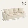 HOMCOM Modern 3 Seater Sofa with Spring Cushion, 212 cm Fabric Jumbo Cord Sofa Couch with 2 Scatter Cushions, Upholstered Corduroy Settee for Living Room, Bedroom, Home Office, Cream White - 2