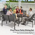 Outsunny 5 Piece Wooden Garden Dining Set for 6, Outdoor Conversation Set with 2 Armchairs, 2 Loveseats and Dining Table with Umbrella Hole for Patio, Balcony, Grey - 3