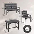 Outsunny 5 Piece Wooden Garden Dining Set for 6, Outdoor Conversation Set with 2 Armchairs, 2 Loveseats and Dining Table with Umbrella Hole for Patio, Balcony, Grey - 2
