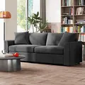 HOMCOM Modern 3 Seater Sofa with Spring Cushion, 212 cm Fabric Jumbo Cord Sofa Couch with 2 Scatter Cushions, Upholstered Corduroy Settee for Living Room, Bedroom, Home Office, Grey - 7