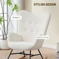 HOMCOM Rocking Chair, Modern Upholstered Velvet Armchair with Solid Wood Legs and Metal Frame for Living Room, Bedroom, Cream - 5