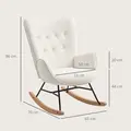 HOMCOM Rocking Chair, Modern Upholstered Velvet Armchair with Solid Wood Legs and Metal Frame for Living Room, Bedroom, Cream - 2